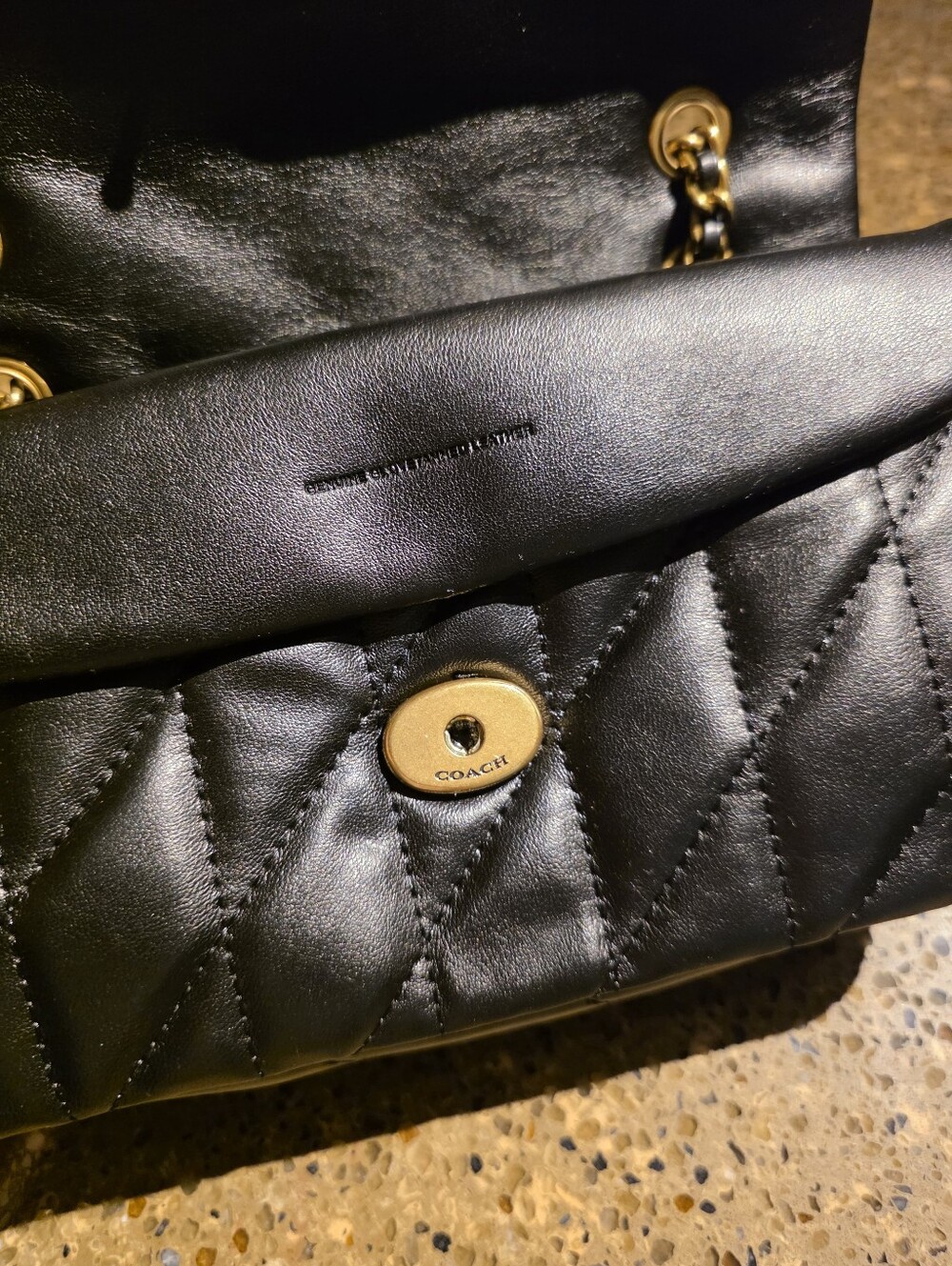 Coach Black Quilted Leather Shoulder Bag with Gold 'C' Clasp - Picture 7 of 11